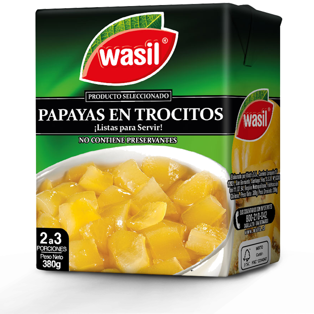 Papayas en Trocitos   Wasil 380 g.