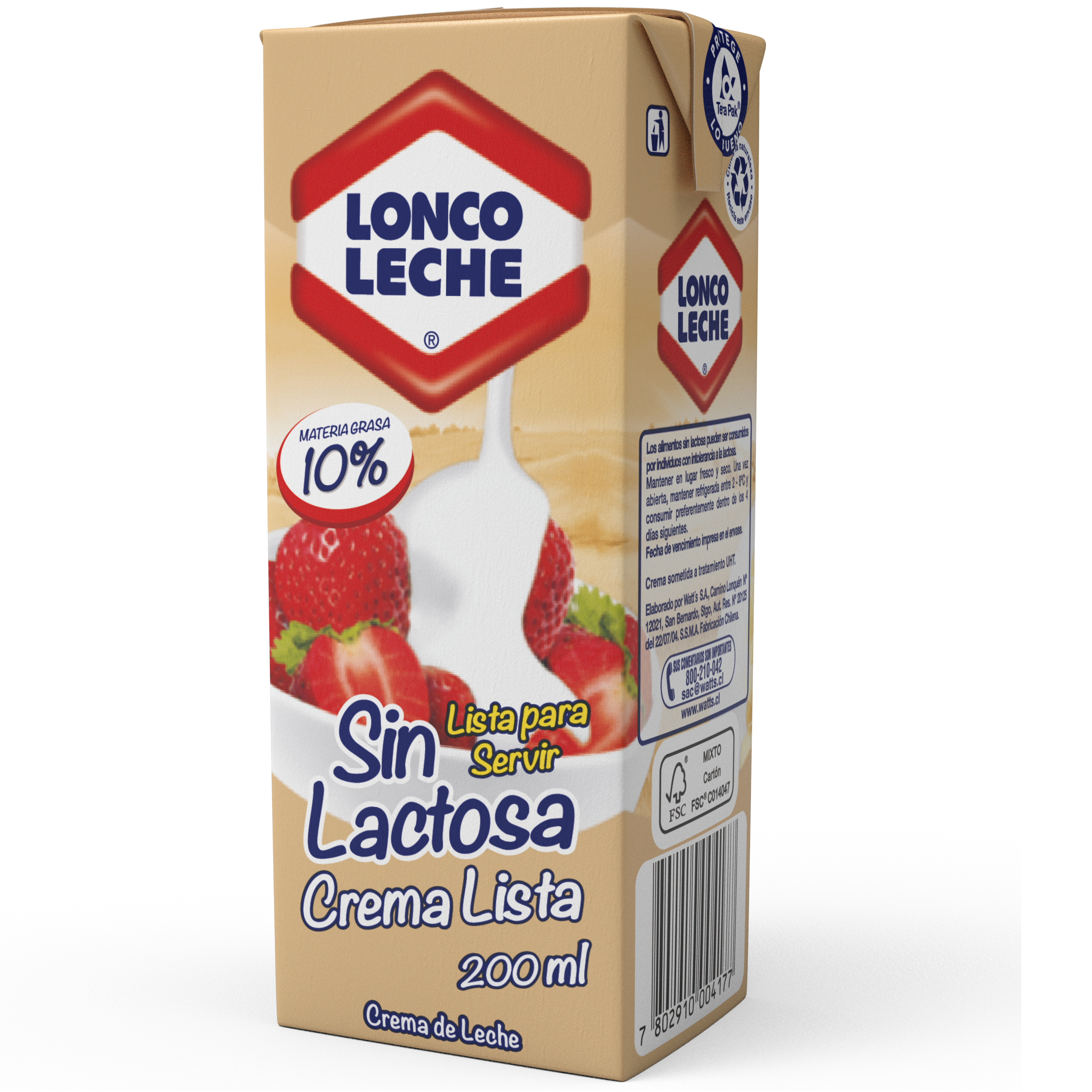 Crema de Leche Sin Lactosa Loncoleche 200 ml